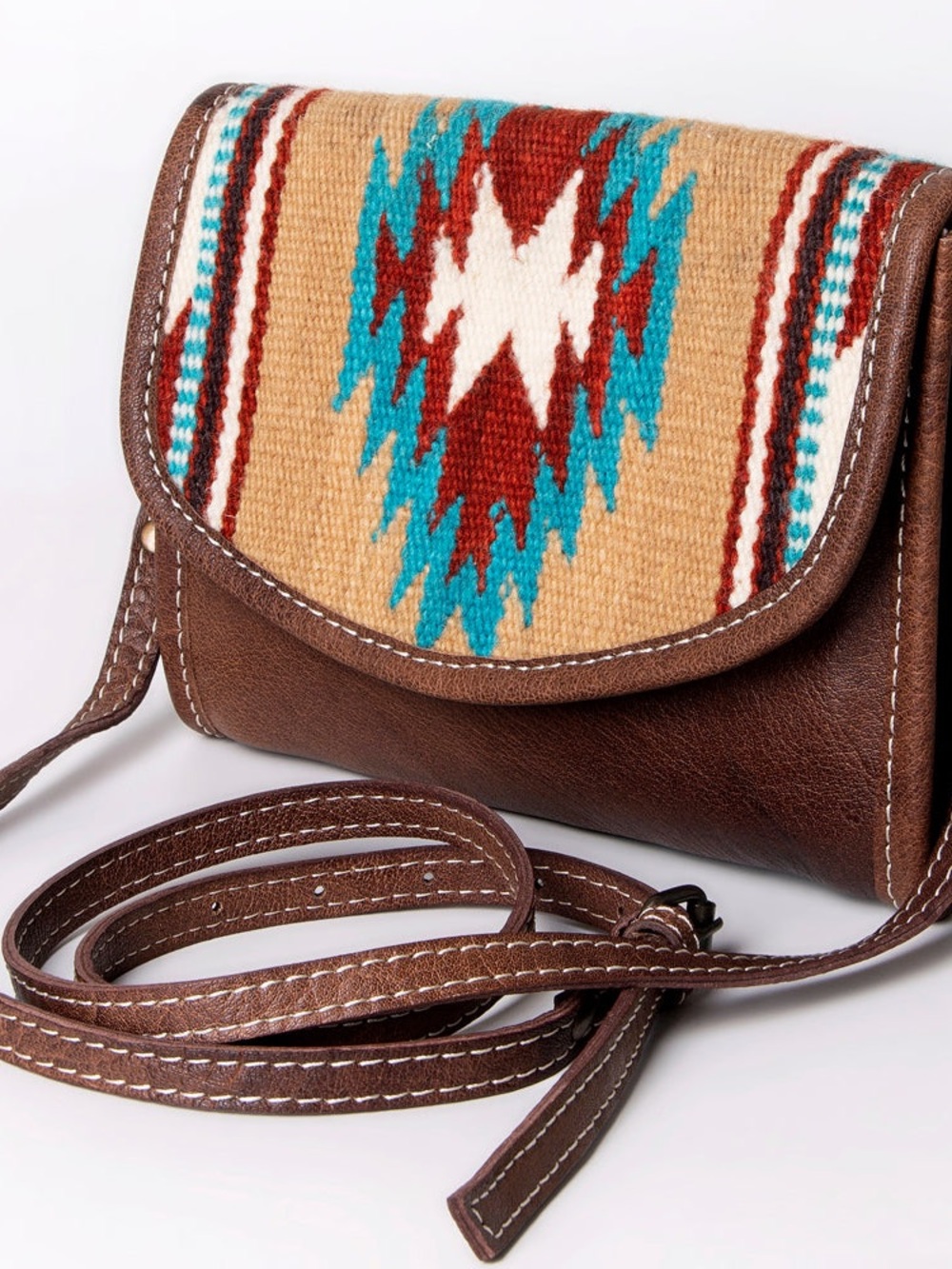 NWT American Darling Handwoven Saddle Blanket Leather Western Crossbody Flap Bag